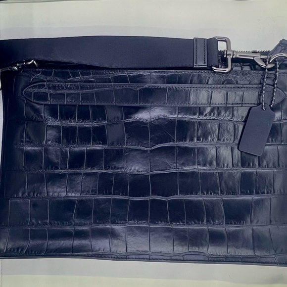 New Coach Manhattan Convertible Slim Messenger Blk Embossed Crocodile leather - Picture 6 of 14